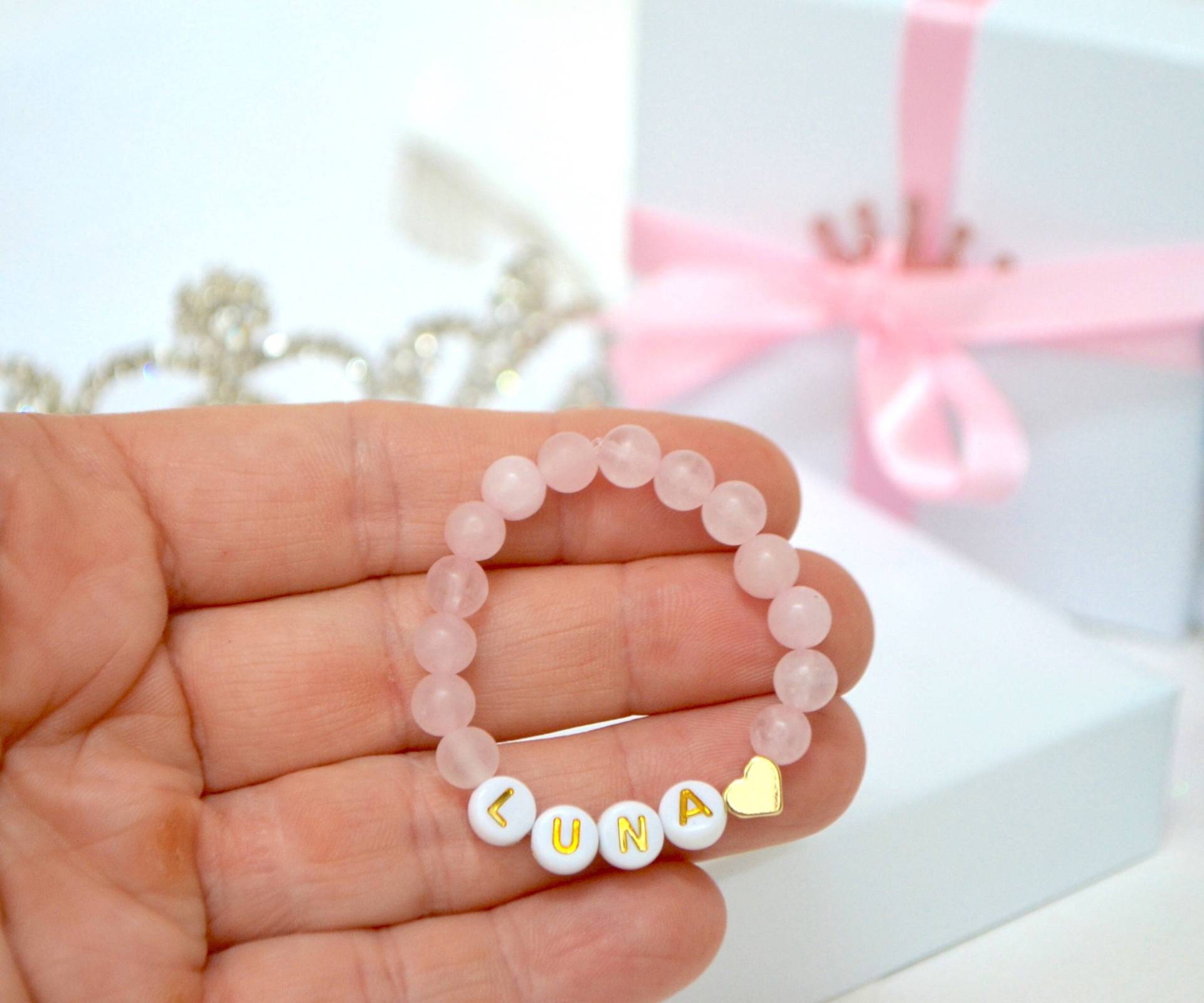 Rosa Rosenquarz Baby Armband, Personalisierte 18K Gold Herz Kleinkind Baby-Dusche-Geschenk, Mädchen Kinder Schmuck, Neugeborenen Name von MissPrincessStore