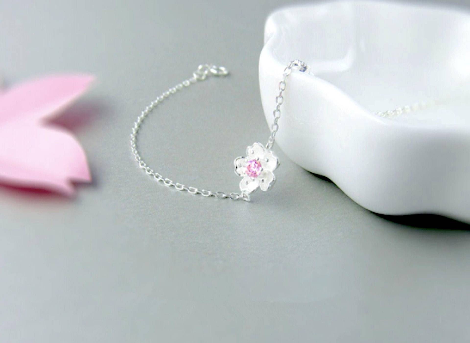 Silber Muttertagsgeschenk, Gänseblümchen-Blumen-Armband, Rosa Diamant-Gänseblümchen-Blumenmädchen-Armband, Mädchen Schmuck, Beste von MissPrincessStore