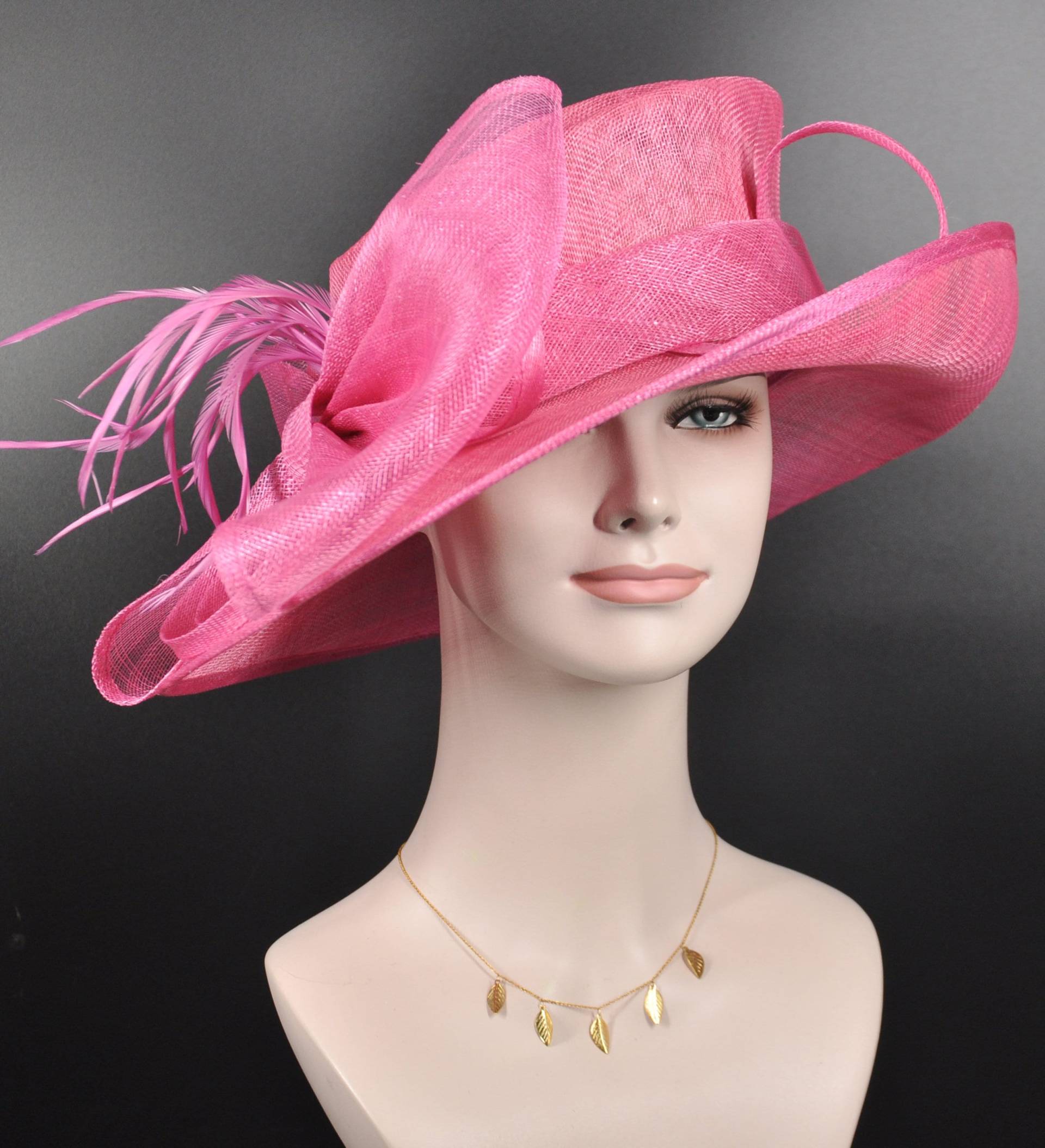 Ausgefallener Kentucky-Derby-Hut Mit Mittlerer Krempe Und Blumen, Millinery-Hut Für Kirchenkutsche, Teeparty, Hochzeit, Pink/Fuchsia 2 von MissRaceKentuckyHat