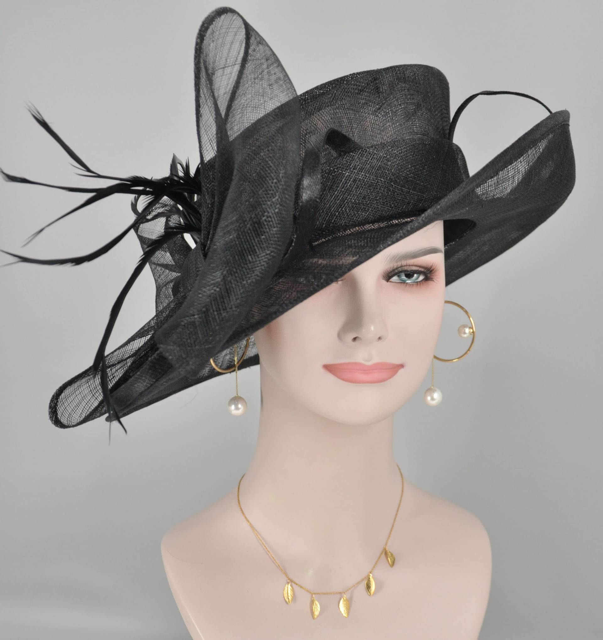 Breiter Krempe Kentucky Derby Floppy Sinamay Hut Mit Blumen Hutmacherei Kirche Kutsche Teeparty Hochzeit Schwarz von MissRaceKentuckyHat