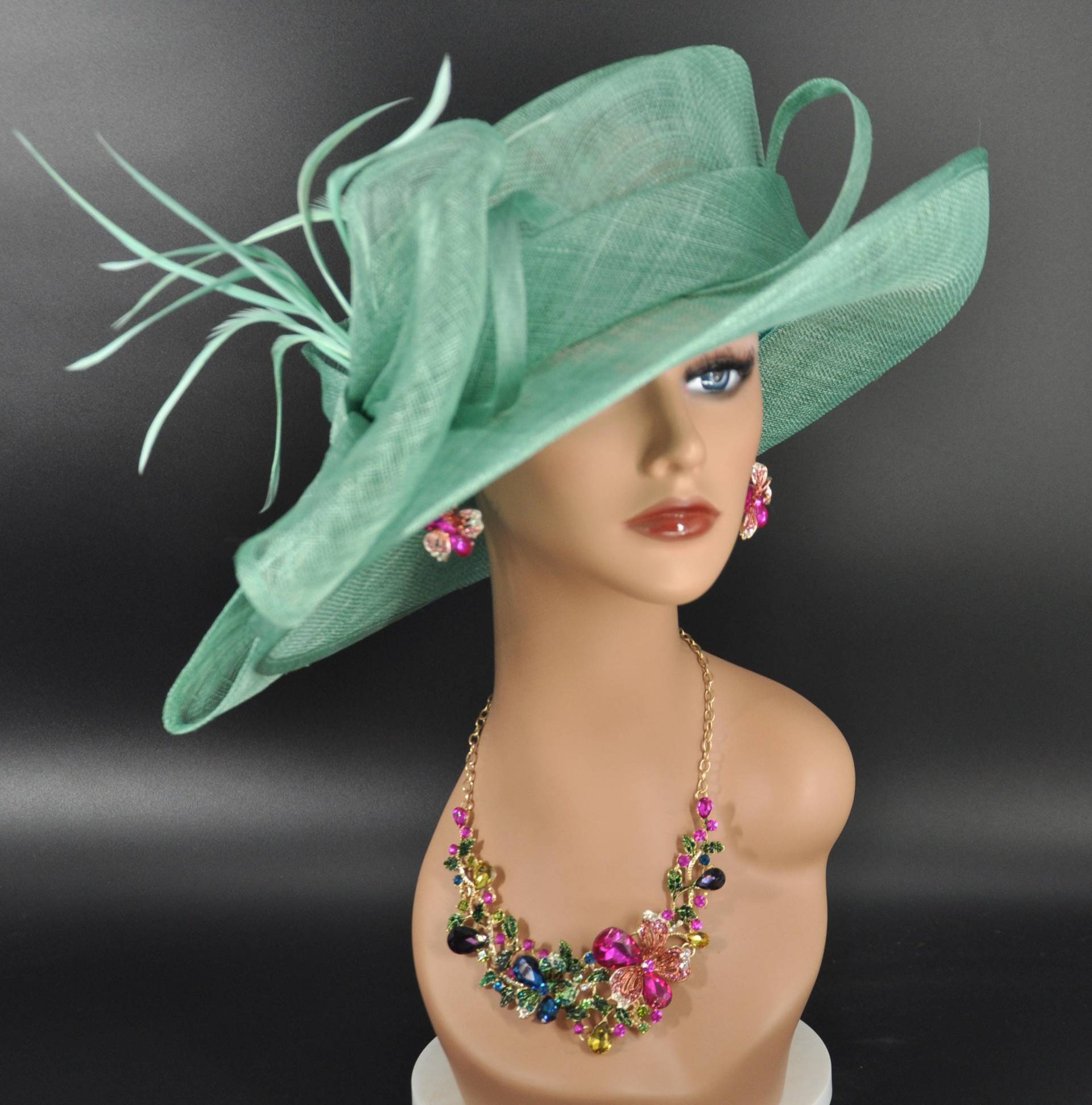 Breiter Krempe Kentucky Derby Floppy Sinamay Hut Mit Blumen Türkis Krippe Breiter Krempe Kentucky Derby Floppy Sinamay Hut Mit Blumen Türkis Krippe von MissRaceKentuckyHat