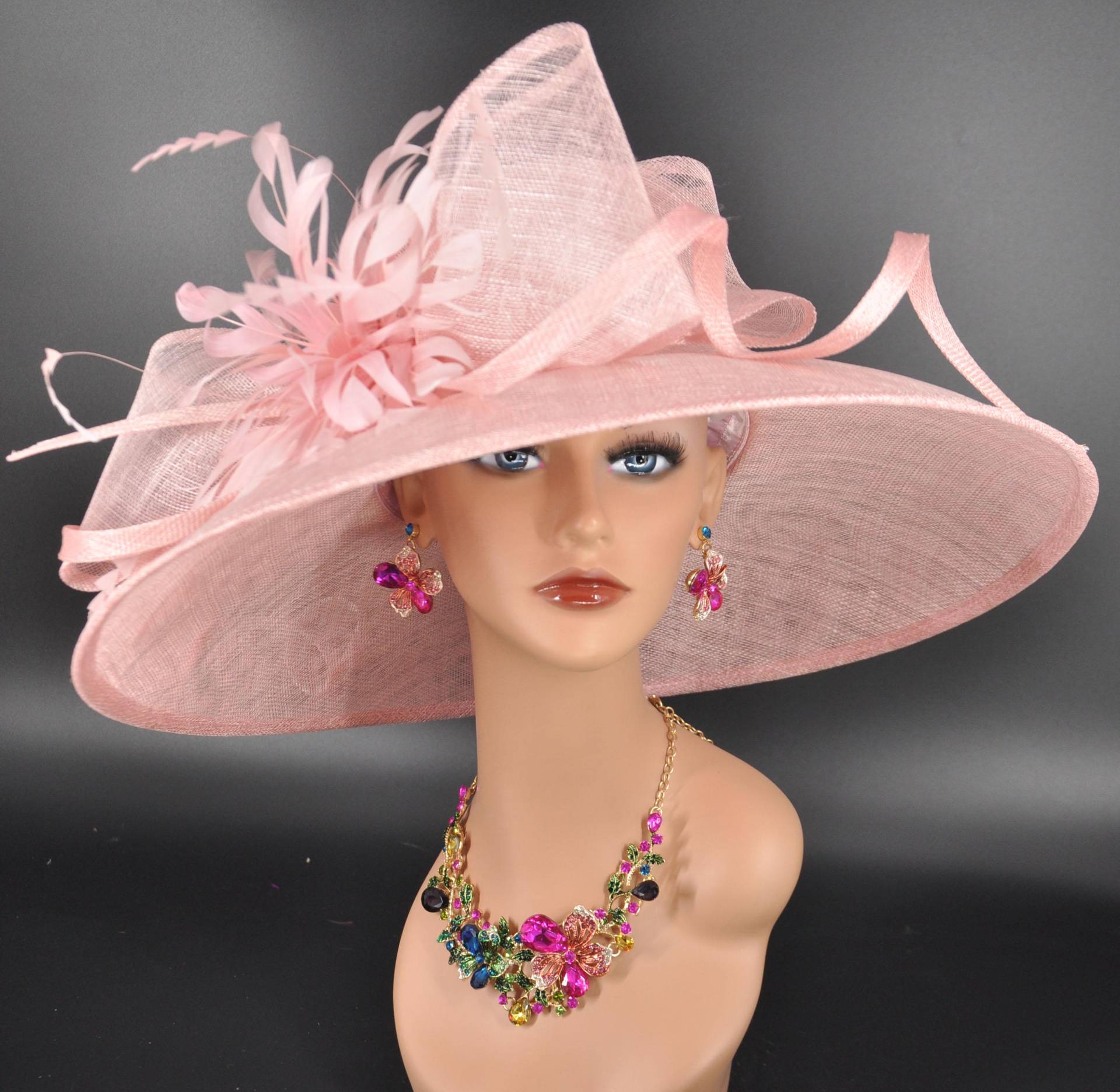 Kirche Kentucky Derby Hut Kutsche Teeparty Hochzeit Mit Jumbo Feder Blume Und Bögen Blush/Altrosa Sinamay Breiter Krempe Kirche Kentucky Derby Hut Kutsche Teeparty Hochzeit Mit Jumbo Feder Blume Und Bögen Blush/Altrosa Sinamay Breiter Krempe von MissRaceKentuckyHat