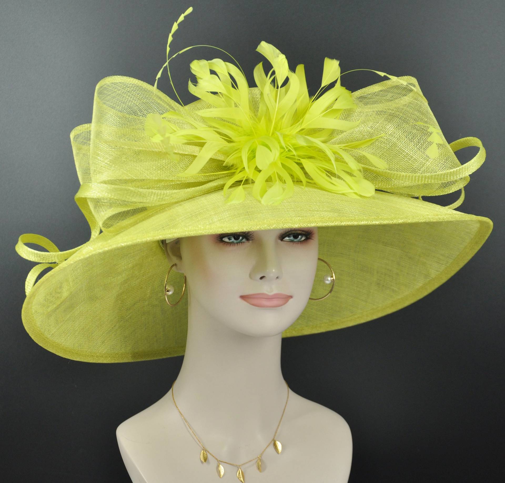 Kirche Kentucky Derby Hut Kutsche Teeparty Hochzeit Mit Jumbo Feder Blume Und Bögen Lime Green von MissRaceKentuckyHat