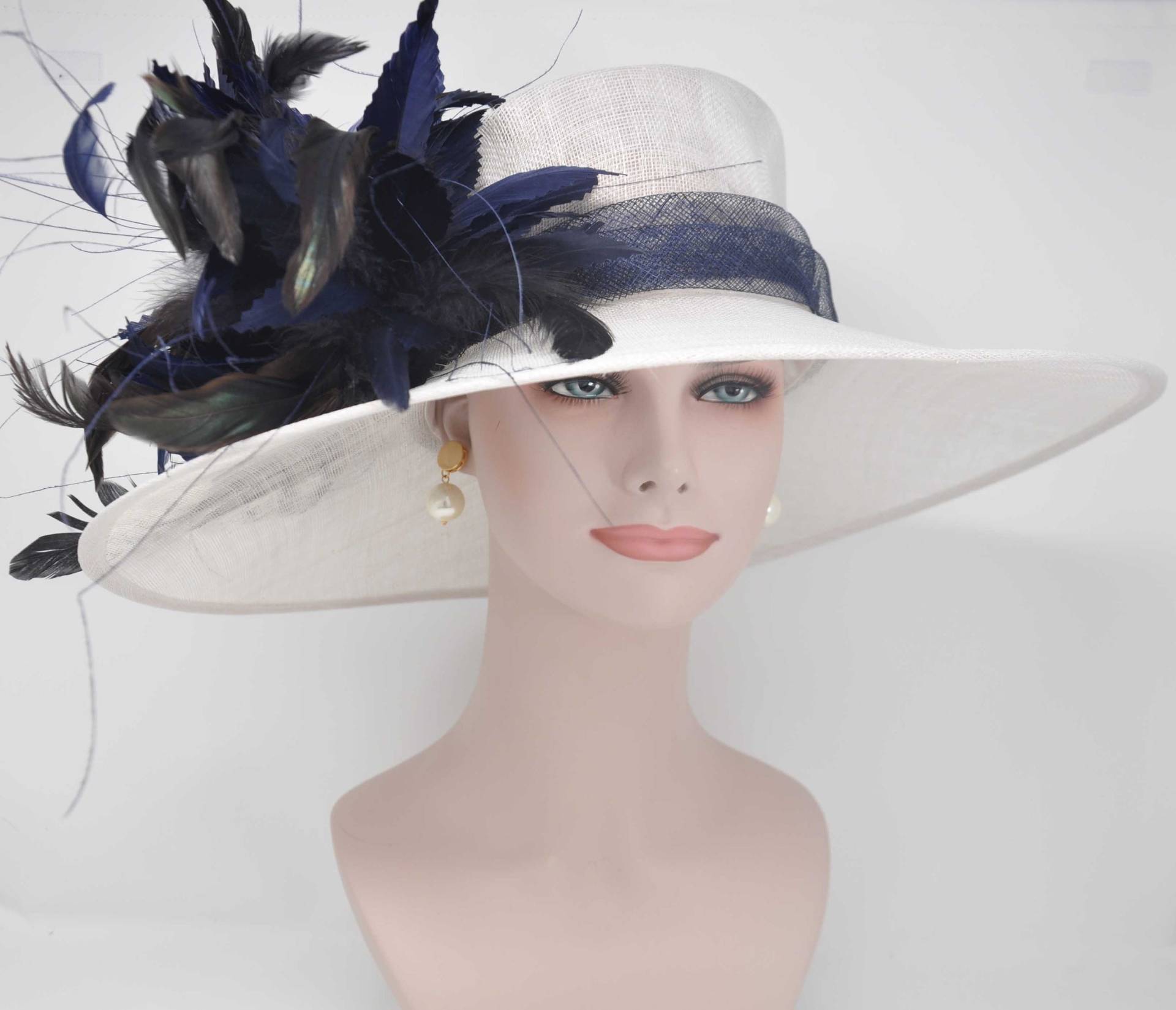 Kirche Kentucky Derby Kutsche Teeparty Hochzeit Royal Ascot Pferderennen Eichen Tag Hut Weiß Mit Marineblau von MissRaceKentuckyHat