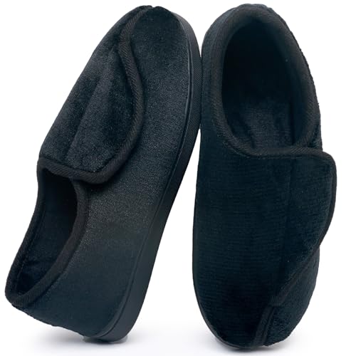Git-up Frauen Memory Foam Diabetiker Hausschuhe Arthritis Ödem Einstellbare Bequeme Hausschuhe Geschlossene Zehen, Black 11 US von Git-up