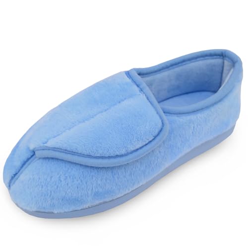 Git-up Frauen Memory Foam Diabetiker Hausschuhe Arthritis Ödem Einstellbare Bequeme Hausschuhe Geschlossene Zehen, Blue 10 US von Git-up