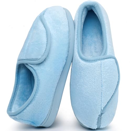 Git-up Frauen Memory Foam Diabetiker Hausschuhe Arthritis Ödem Einstellbare Bequeme Hausschuhe Geschlossene Zehen, Blue 8 US von Git-up