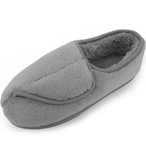 Git-up Frauen Memory Foam Diabetiker Hausschuhe Arthritis Ödem Einstellbare Bequeme Hausschuhe Geschlossene Zehen, Gray 8 US von Git-up