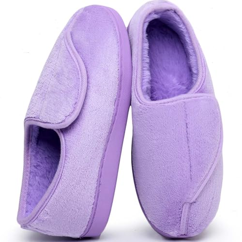 Git-up Frauen Memory Foam Diabetiker Hausschuhe Arthritis Ödem Einstellbare Bequeme Hausschuhe Geschlossene Zehen, Purple 8 US von Git-up