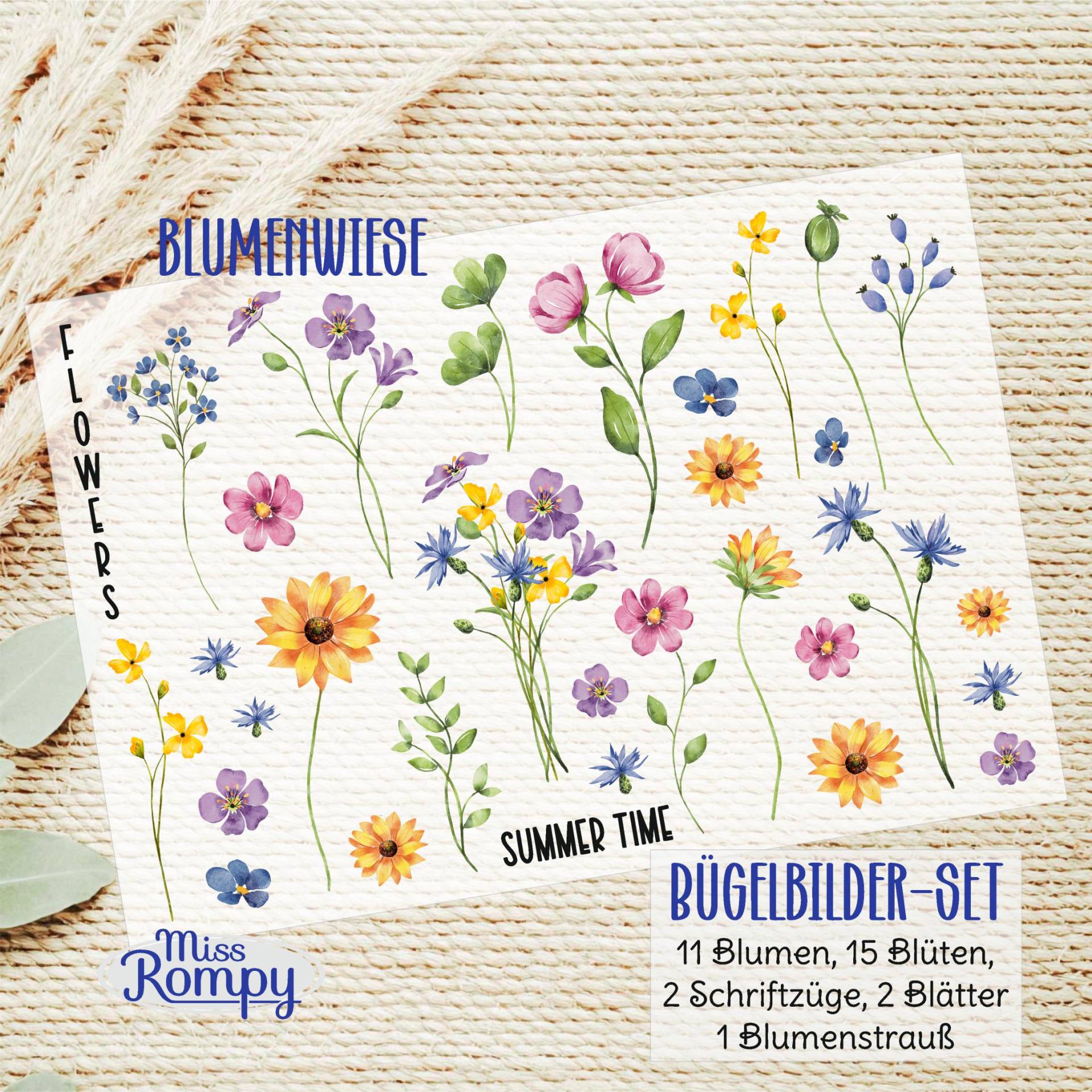 Blumenwiese, | 034, Bügelbilder, 32 Motive, Blüten, Blume Zum Aufbügeln, Bügelbild, Set, Aufbügler, Applikation, Bügelsticker Blumenwiese, | 034, Bügelbilder, 32 Motive, Blüten, Blume Zum Aufbügeln, Bügelbild, Set, Aufbügler, Applikation, Bügelsticker von MissRompy