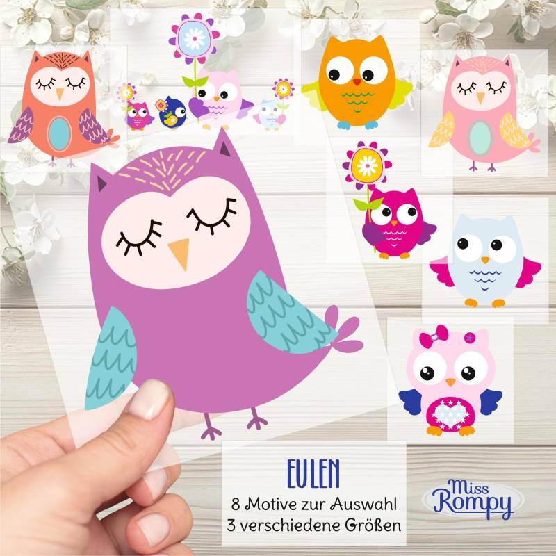 Eulen, | 186, Bügelbild, Zum Aufbügeln, Eule, Blumen, Verschiedene Motive Und Höhen, Aufbügler, Applikation, Bügelsticker, Patch von MissRompy