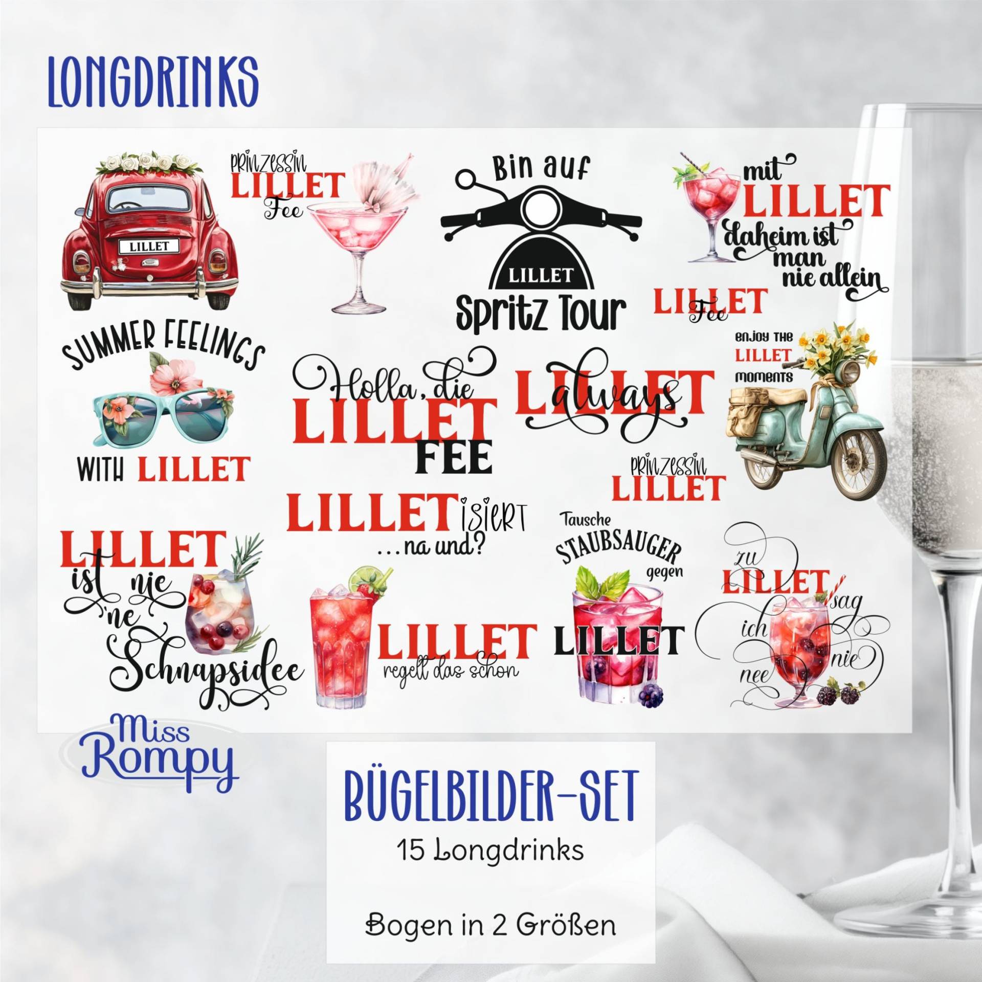 Longdrink, Li | 041, Bügelbilder, 15 Motive Zum Aufbügeln, Bunte Cocktails, Statement, Sprüche, Lustig, Aufbügler, Applikation, Schriftzug Longdrink, Li | 041, Bügelbilder, 15 Motive Zum Aufbügeln, Bunte Cocktails, Statement, Sprüche, Lustig, Aufbügler, Applikation, Schriftzug von MissRompy