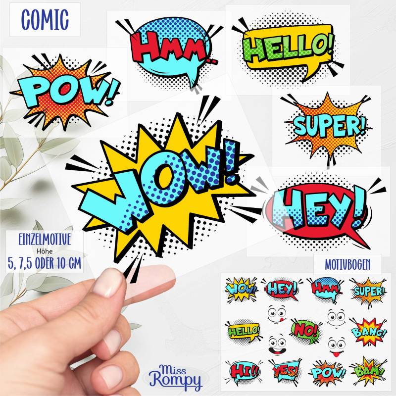 Missrompy | Comic, | 098, Bügelbilder, Einzeln Oder Motivbogen, Bügelbild, Schriftzüge, Aufbügler, Applikation, Bügelsticker Missrompy | Comic, | 098, Bügelbilder, Einzeln Oder Motivbogen, Bügelbild, Schriftzüge, Aufbügler, Applikation, Bügelsticker von MissRompy