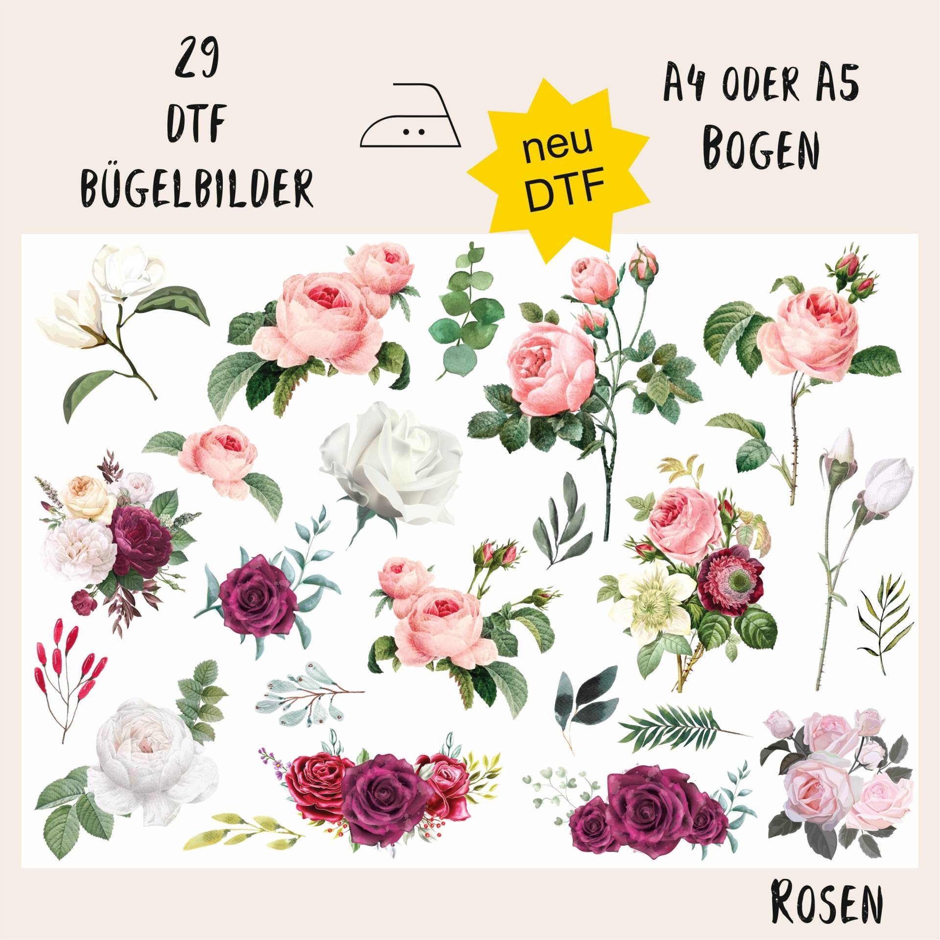 Missrompy | Dtf | 056 Rosen 23 Bügelbilder Motivbogen Dunkle+Helle Aufbügler Bügelbild Sammelbogen Applikation Blumen Blüten Blümchen Missrompy | Dtf | 056 Rosen 23 Bügelbilder Motivbogen Dunkle+Helle Aufbügler Bügelbild Sammelbogen Applikation Blumen Blüten Blümchen von MissRompy