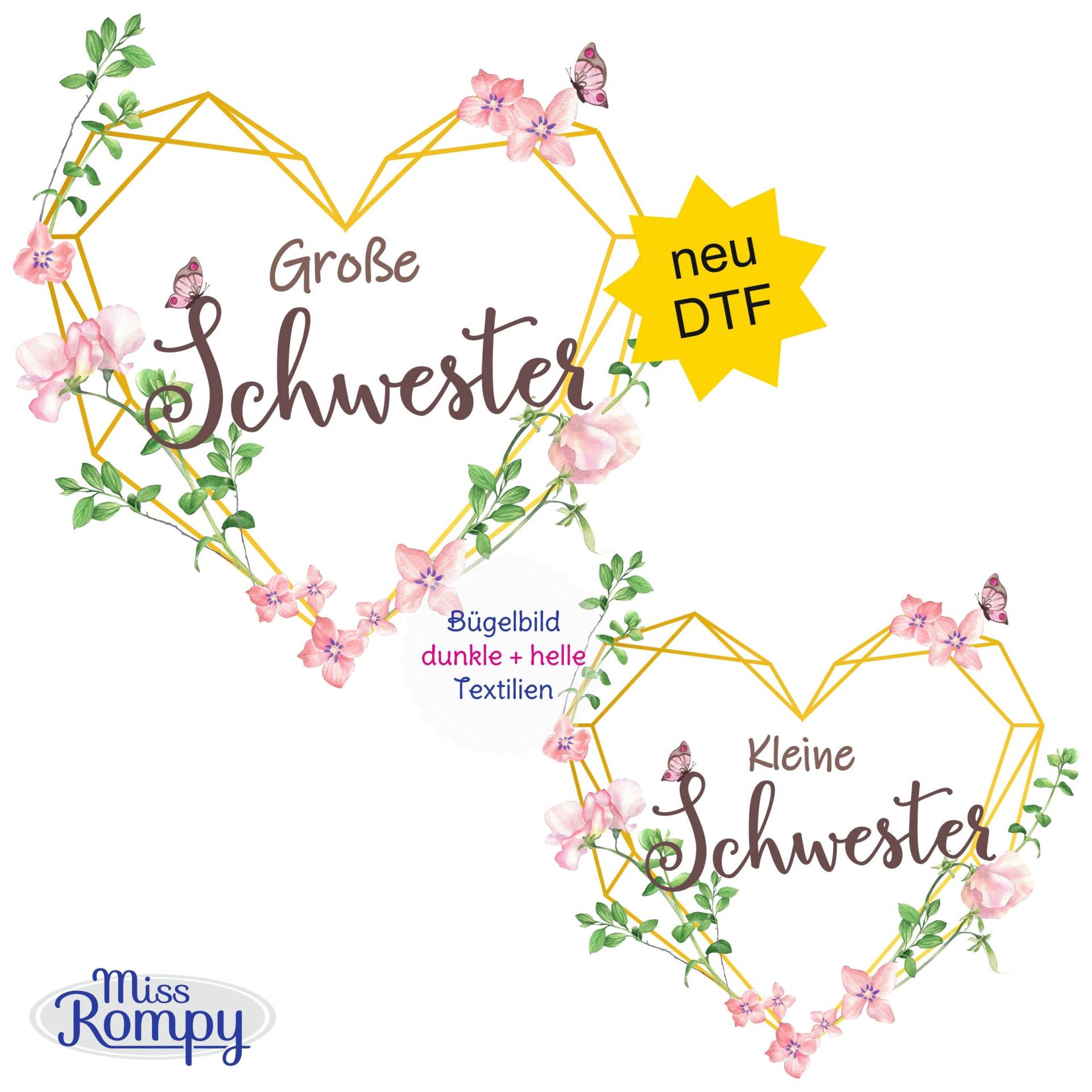 Missrompy | Dtf 2 Bügelbilder | 884 Geschwister-Set Kleine Schwester Große Aufbügler Applikation Iron On Missrompy | Dtf 2 Bügelbilder | 884 Geschwister-Set Kleine Schwester Große Aufbügler Applikation Iron On von MissRompy