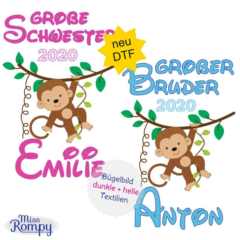 Missrompy | Dtf Affe | 752 Großes Bügelbild Klein Große Schwester Großer Kleiner Bruder A4 Oder A5 Aufbügler Bügelbilder Applikation von MissRompy