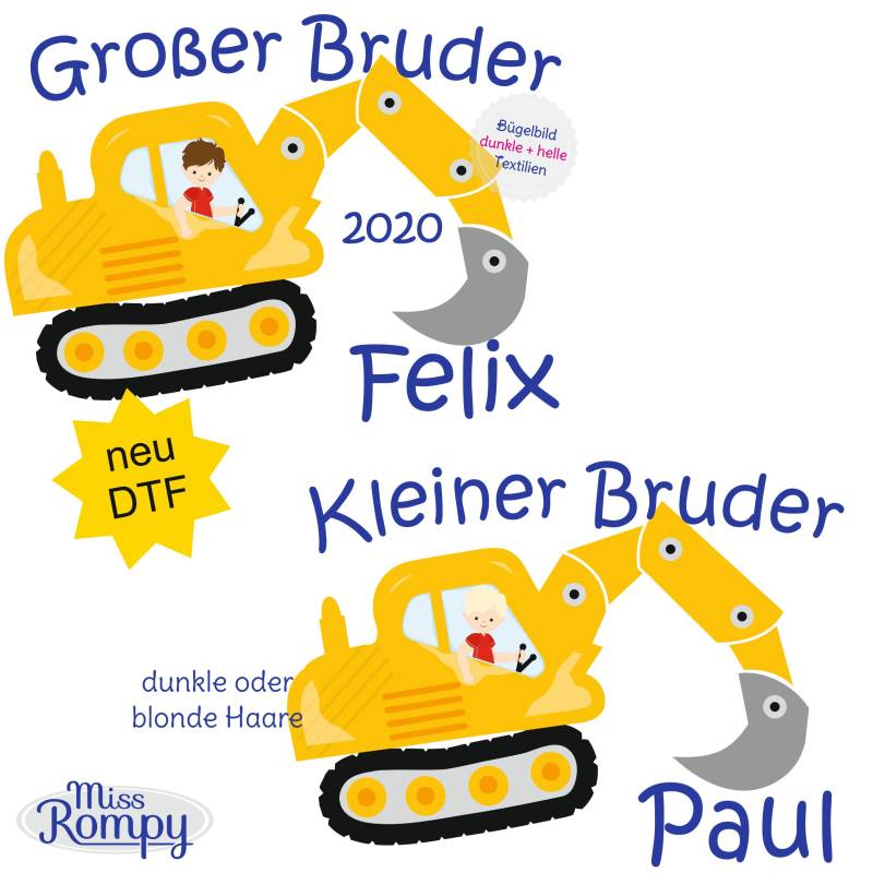 Missrompy | Dtf Bagger | 838 Bügelbild Kleiner Bruder Großer A4 Oder A5 Aufbügler Patch Applikation Geschwister Bügelbilder Missrompy | Dtf Bagger | 838 Bügelbild Kleiner Bruder Großer A4 Oder A5 Aufbügler Patch Applikation Geschwister Bügelbilder von MissRompy