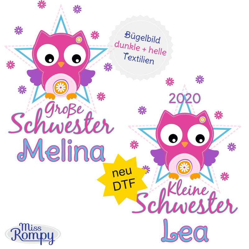 Missrompy | Dtf Eule | 854 Großes Bügelbild Kleine Schwester Große A4 Oder A5 Aufbügler Applikation Geschwister Bügelbilder Missrompy | Dtf Eule | 854 Großes Bügelbild Kleine Schwester Große A4 Oder A5 Aufbügler Applikation Geschwister Bügelbilder von MissRompy