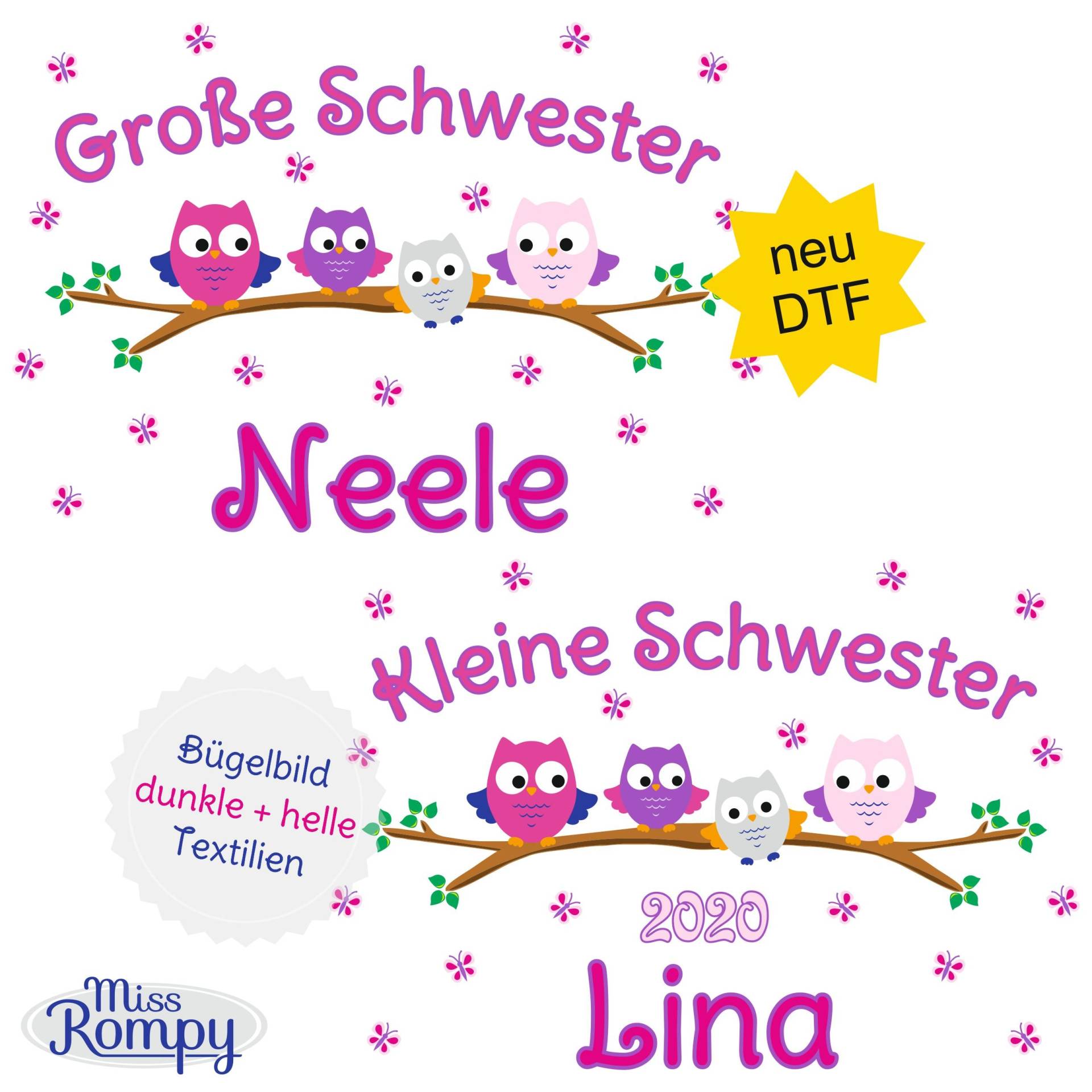 Missrompy | Dtf Eulen | 860 Bügelbild Kleine Schwester Große A4 Oder A5 Aufbügler Patch Applikation Geschwister Bügelbilder Missrompy | Dtf Eulen | 860 Bügelbild Kleine Schwester Große A4 Oder A5 Aufbügler Patch Applikation Geschwister Bügelbilder von MissRompy