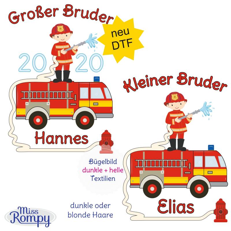 Missrompy | Dtf Feuerwehr | 834 Bügelbild Kleiner Bruder Großer A4 Oder A5 Aufbügler Patch Applikation Geschwister Bügelbilder von MissRompy