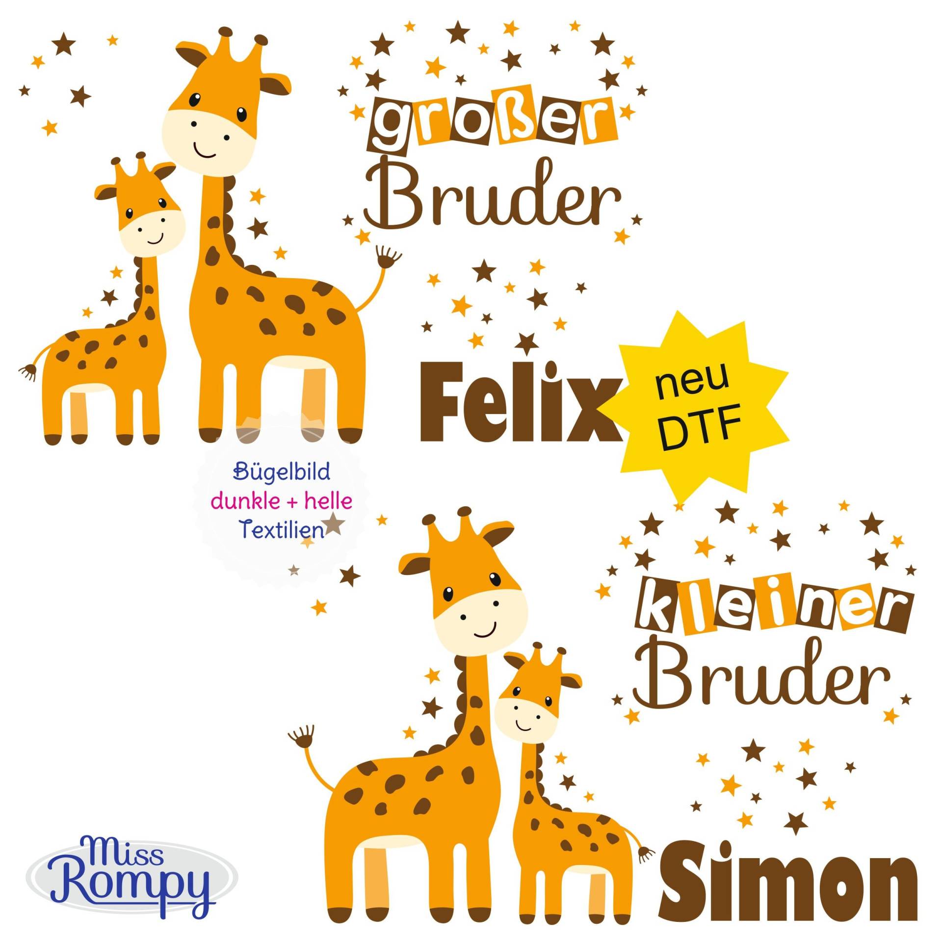Missrompy | Dtf Giraffe | 883 Bügelbild Kleiner Bruder Großer A4 Oder A5 Aufbügler Patch Applikation Geschwister Bügelbilder Missrompy | Dtf Giraffe | 883 Bügelbild Kleiner Bruder Großer A4 Oder A5 Aufbügler Patch Applikation Geschwister Bügelbilder von MissRompy