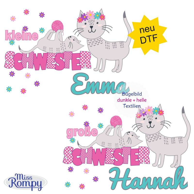 Missrompy | Dtf Katze | 792 Bügelbild Kleine Schwester Große A4 Oder A5 Aufbügler Patch Applikation Geschwister Bügelbilder Missrompy | Dtf Katze | 792 Bügelbild Kleine Schwester Große A4 Oder A5 Aufbügler Patch Applikation Geschwister Bügelbilder von MissRompy
