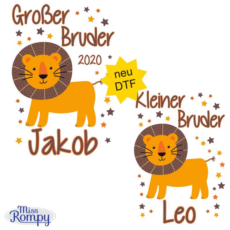 Missrompy | Dtf Löwe | 790 Bügelbild Kleiner Bruder Großer A4 Oder A5 Aufbügler Patch Applikation Geschwister Bügelbilder Missrompy | Dtf Löwe | 790 Bügelbild Kleiner Bruder Großer A4 Oder A5 Aufbügler Patch Applikation Geschwister Bügelbilder von MissRompy