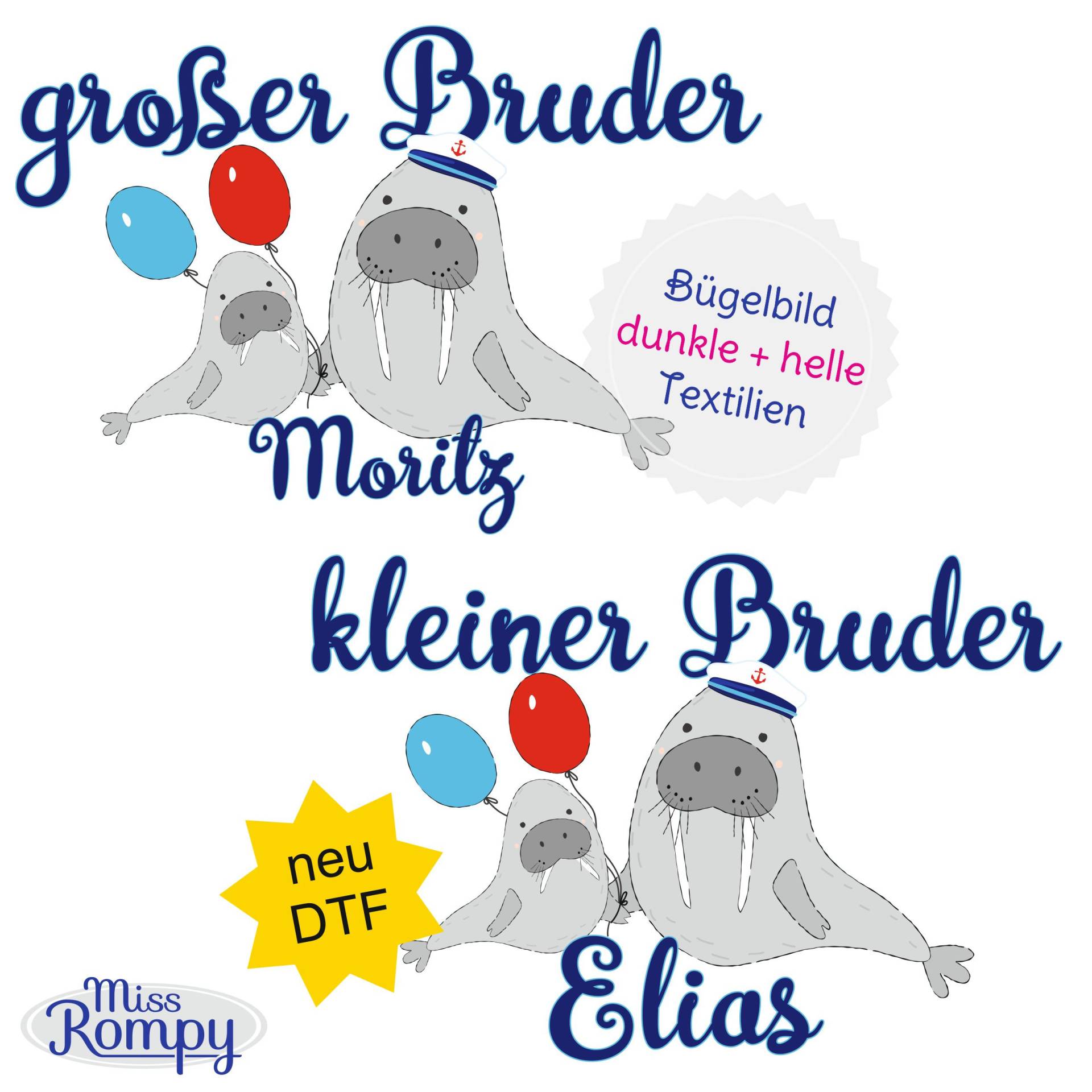 Missrompy | Dtf Matrose | 813 Bügelbild Kleiner Bruder Großer A4 Oder A5 Aufbügler Patch Applikation Geschwister Bügelbilder von MissRompy