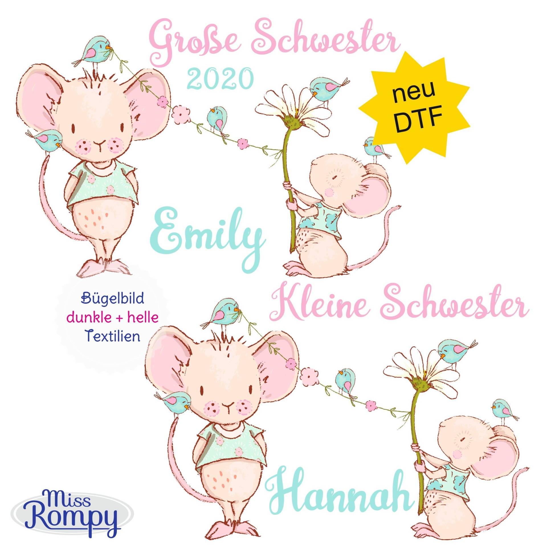 Missrompy | Dtf Maus | 805 Bügelbild Kleine Schwester Große A4 Oder A5 Aufbügler Patch Applikation Geschwister Bügelbilder Missrompy | Dtf Maus | 805 Bügelbild Kleine Schwester Große A4 Oder A5 Aufbügler Patch Applikation Geschwister Bügelbilder von MissRompy