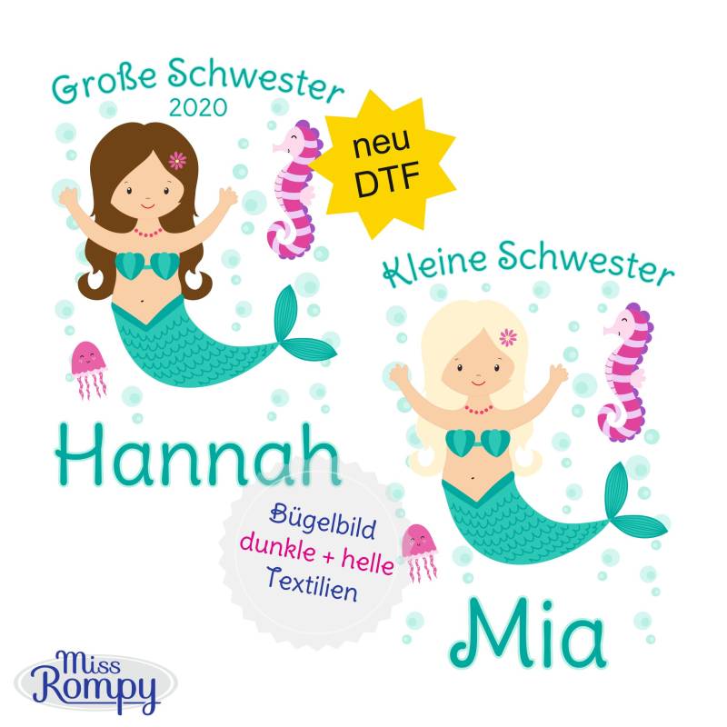 Missrompy | Dtf Meerjungfrau | 796 Bügelbild Kleine Schwester Große A4 Oder A5 Aufbügler Patch Applikation Geschwister Bügelbilder Missrompy | Dtf Meerjungfrau | 796 Bügelbild Kleine Schwester Große A4 Oder A5 Aufbügler Patch Applikation Geschwister Bügelbilder von MissRompy