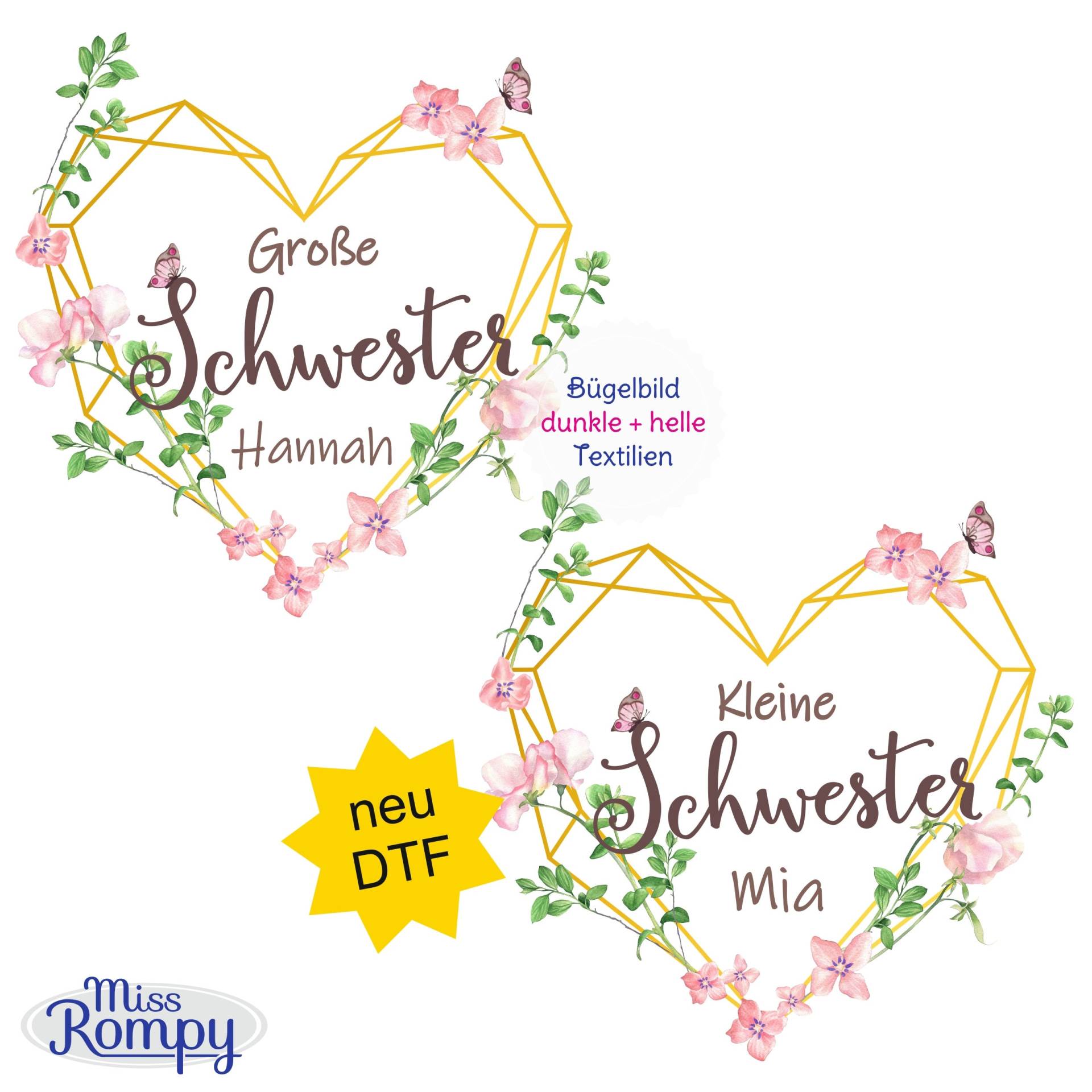Missrompy | Dtf Schwestern | 885 Büglebild Mit Name Kleine Schwester Große Aufbügler Applikation Iron On Missrompy | Dtf Schwestern | 885 Büglebild Mit Name Kleine Schwester Große Aufbügler Applikation Iron On von MissRompy