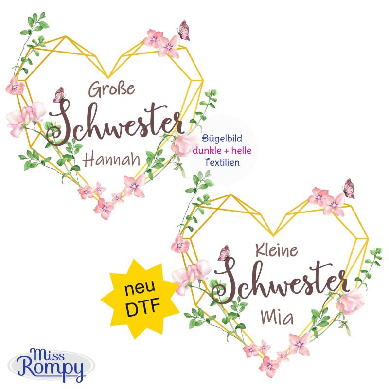 Missrompy | Dtf Schwestern | 885 Büglebild Mit Name Kleine Schwester Große Aufbügler Applikation Iron On Missrompy | Dtf Schwestern | 885 Büglebild Mit Name Kleine Schwester Große Aufbügler Applikation Iron On von MissRompy