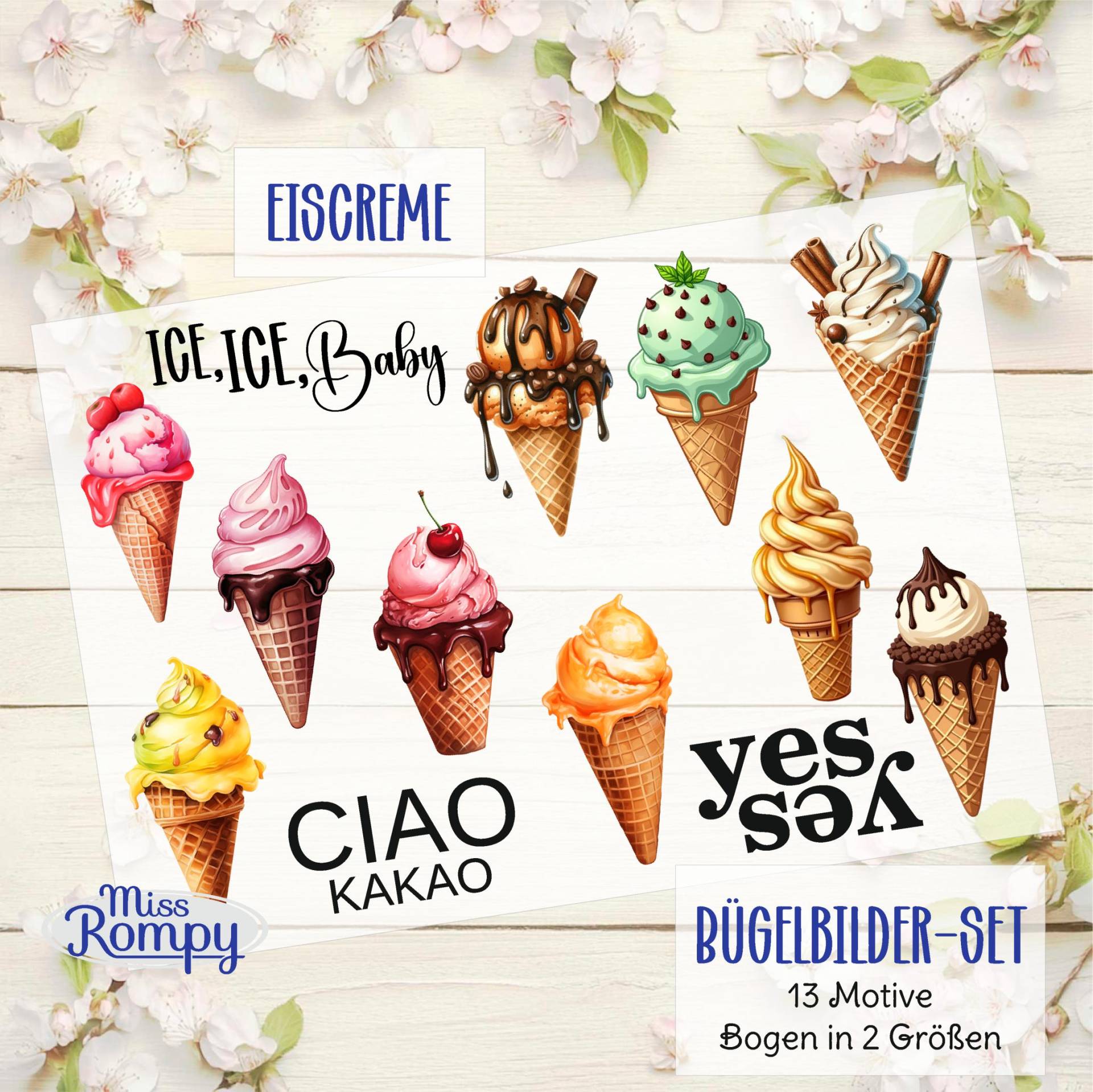 Missrompy | Eis, | 67-1, Bügelbilder, 13 Motive, Eiscreme, Zum Aufbügeln, Bügelbild, Schriftzüge, Set, Aufbügler, Applikation, Bügelsticker Missrompy | Eis, | 67-1, Bügelbilder, 13 Motive, Eiscreme, Zum Aufbügeln, Bügelbild, Schriftzüge, Set, Aufbügler, Applikation, Bügelsticker von MissRompy