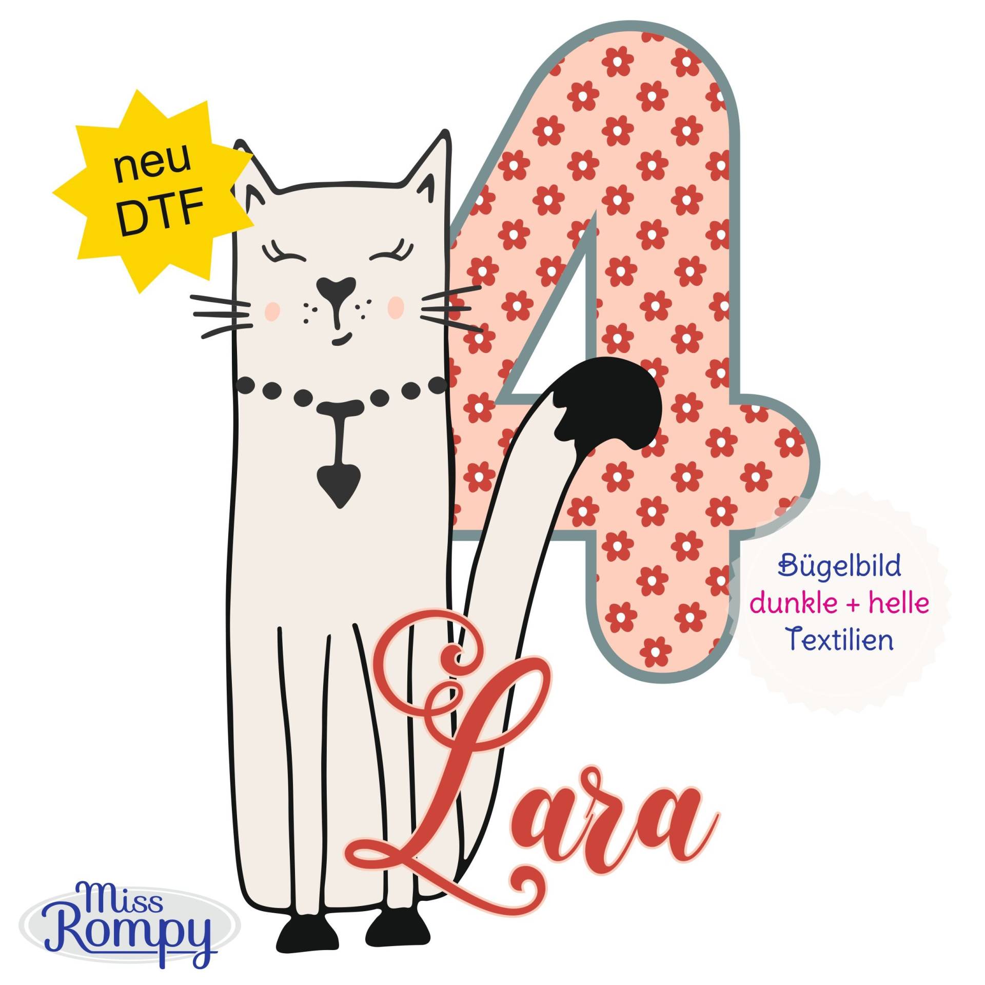 Missrompy | Katze, | 674, Geburtstagsbügelbild, Name, Mit/Ohne, Zahl, 3 Größen, Aufbügeln, Bügelbild, Aufbügler, Applikation, Bügelsticker Missrompy | Katze, | 674, Geburtstagsbügelbild, Name, Mit/Ohne, Zahl, 3 Größen, Aufbügeln, Bügelbild, Aufbügler, Applikation, Bügelsticker von MissRompy