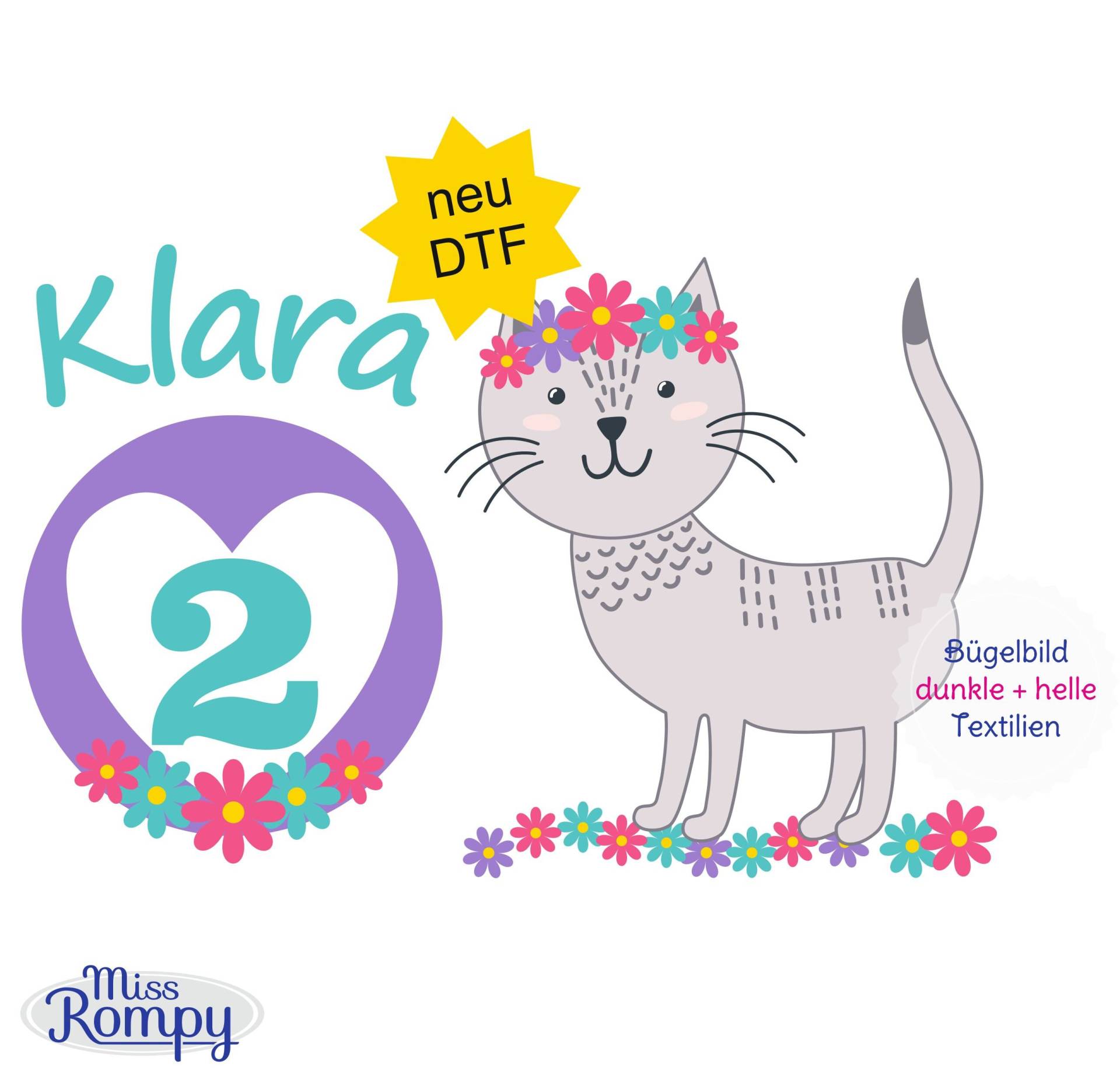 Missrompy | Katze, | 792, Geburtstagsbügelbild, Name, Mit/Ohne, Zahl, 3 Größen, Aufbügeln, Bügelbild, Aufbügler, Applikation, Bügelsticker Missrompy | Katze, | 792, Geburtstagsbügelbild, Name, Mit/Ohne, Zahl, 3 Größen, Aufbügeln, Bügelbild, Aufbügler, Applikation, Bügelsticker von MissRompy