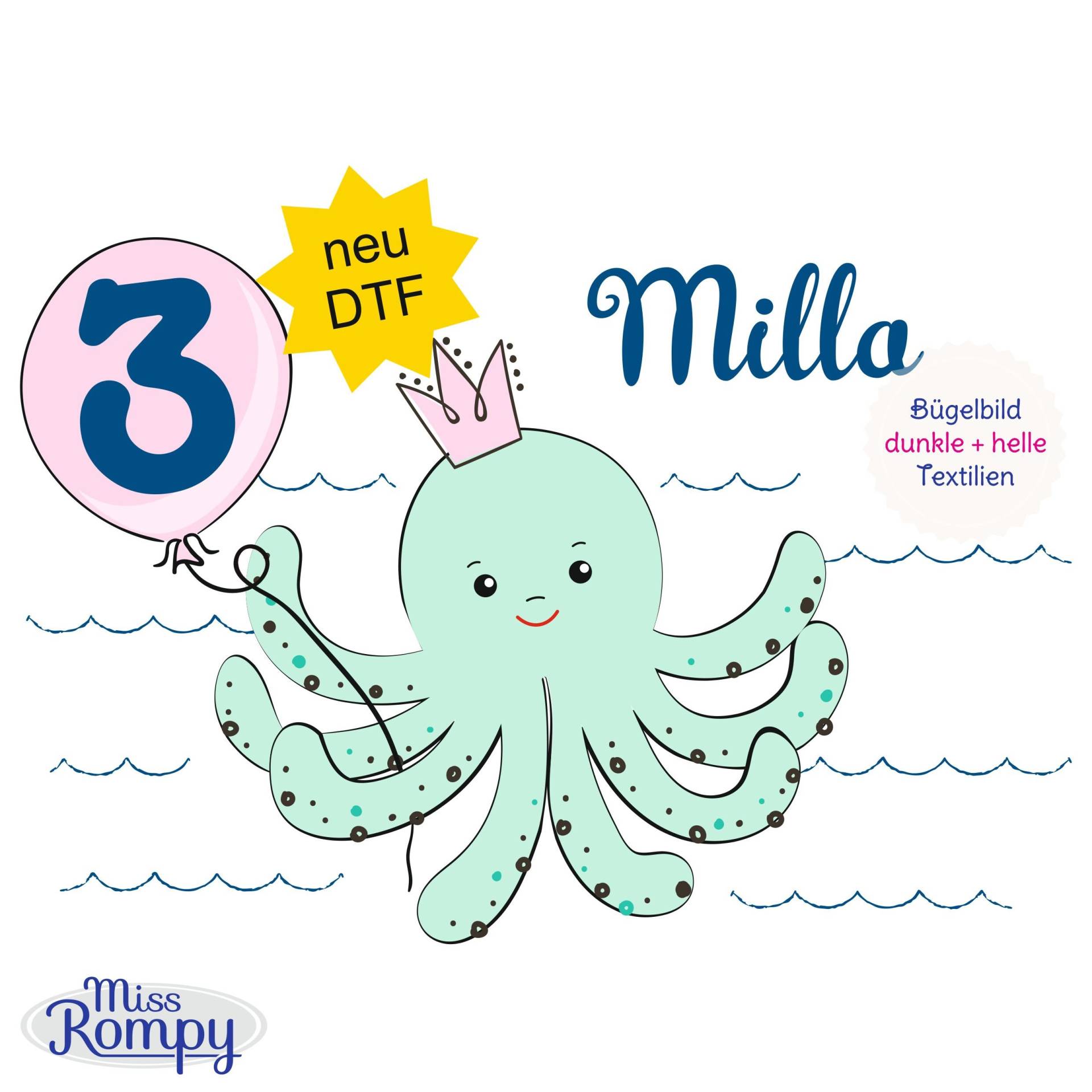 Missrompy | Krake, | 679, Geburtstagsbügelbild, Name, Mit/Ohne, Zahl, 3 Größen, Aufbügeln, Bügelbild, Aufbügler, Applikation, Bügelsticker Missrompy | Krake, | 679, Geburtstagsbügelbild, Name, Mit/Ohne, Zahl, 3 Größen, Aufbügeln, Bügelbild, Aufbügler, Applikation, Bügelsticker von MissRompy