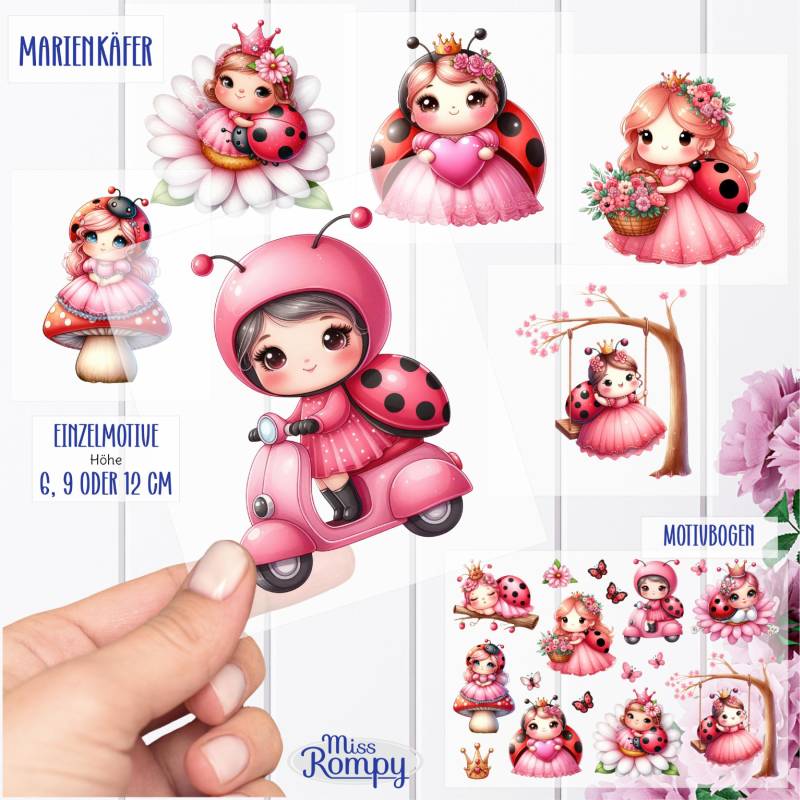 Missrompy | Marienkäfer, | 097-2, Bügelbilder, Einzeln Oder Motivbogen, Bügelbild, Schriftzüge, Aufbügler, Applikation, Bügelsticker, Patch von MissRompy