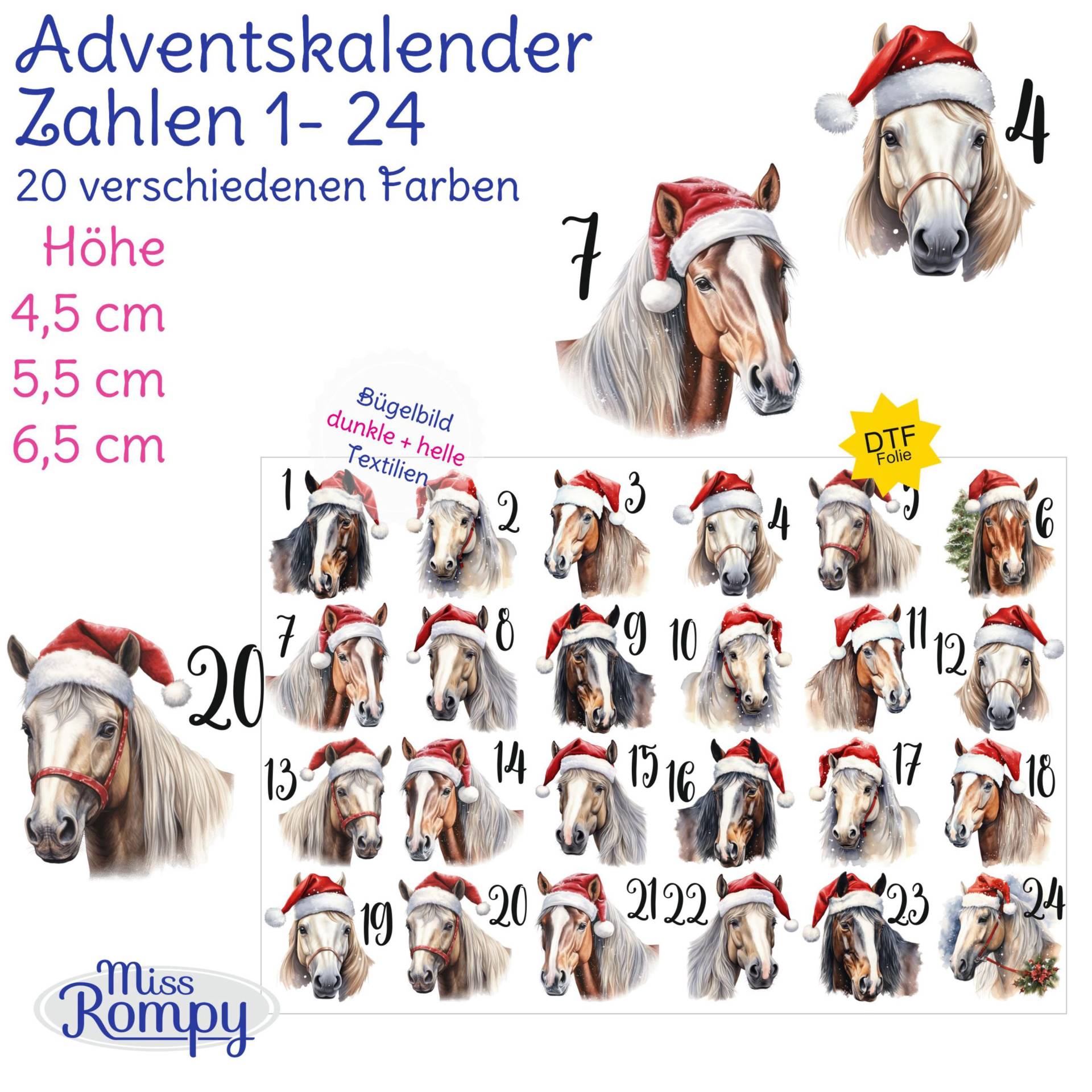 Missrompy | Pferde | 547 Adventskalenderzahlen Adventskalender Bügelbilder Bügelbild Weihnachten Nähen Adventskalender-Zahlen Missrompy | Pferde | 547 Adventskalenderzahlen Adventskalender Bügelbilder Bügelbild Weihnachten Nähen Adventskalender-Zahlen von MissRompy