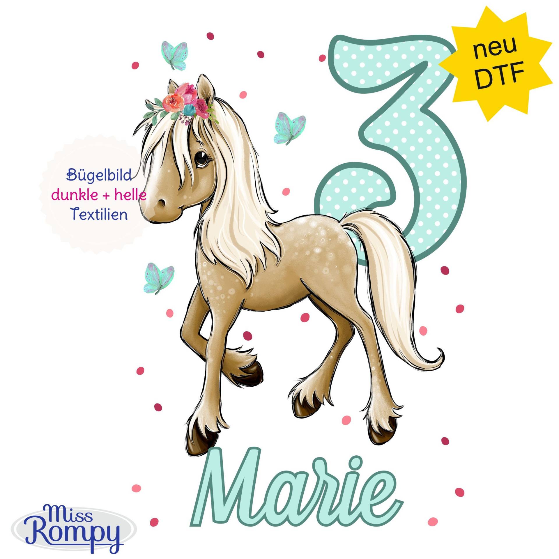 Missrompy | Pony, | 651, Geburtstagsbügelbild, Name, Mit/Ohne, Zahl, 3 Größen, Aufbügeln, Bügelbild, Aufbügler, Applikation, Bügelsticker Missrompy | Pony, | 651, Geburtstagsbügelbild, Name, Mit/Ohne, Zahl, 3 Größen, Aufbügeln, Bügelbild, Aufbügler, Applikation, Bügelsticker von MissRompy