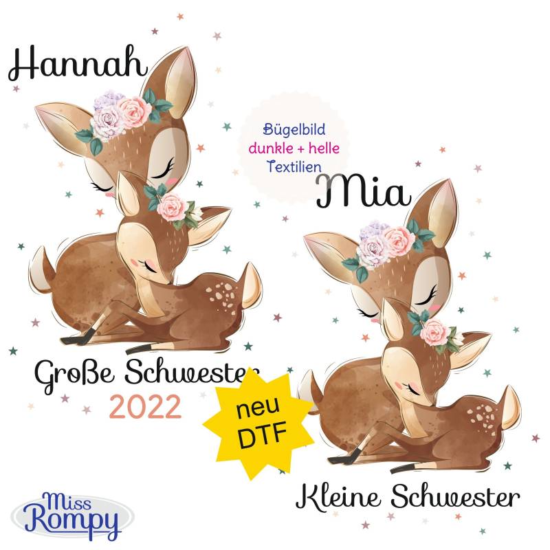 Missrompy Reh | 672 Bügelbild Kleine Schwester Große A4 Oder A5 Aufbügler Patch Applikation Geschwister Bügelbilder Missrompy Reh | 672 Bügelbild Kleine Schwester Große A4 Oder A5 Aufbügler Patch Applikation Geschwister Bügelbilder von MissRompy