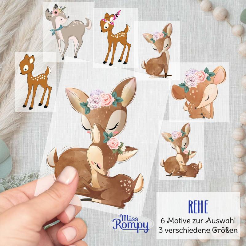 Rehe, | 139, Bügelbild, Reh, Blumen, Zum Aufbügeln, Verschiedene Motive Und Höhen, Aufbügler, Applikation, Bügelsticker, Patch von MissRompy