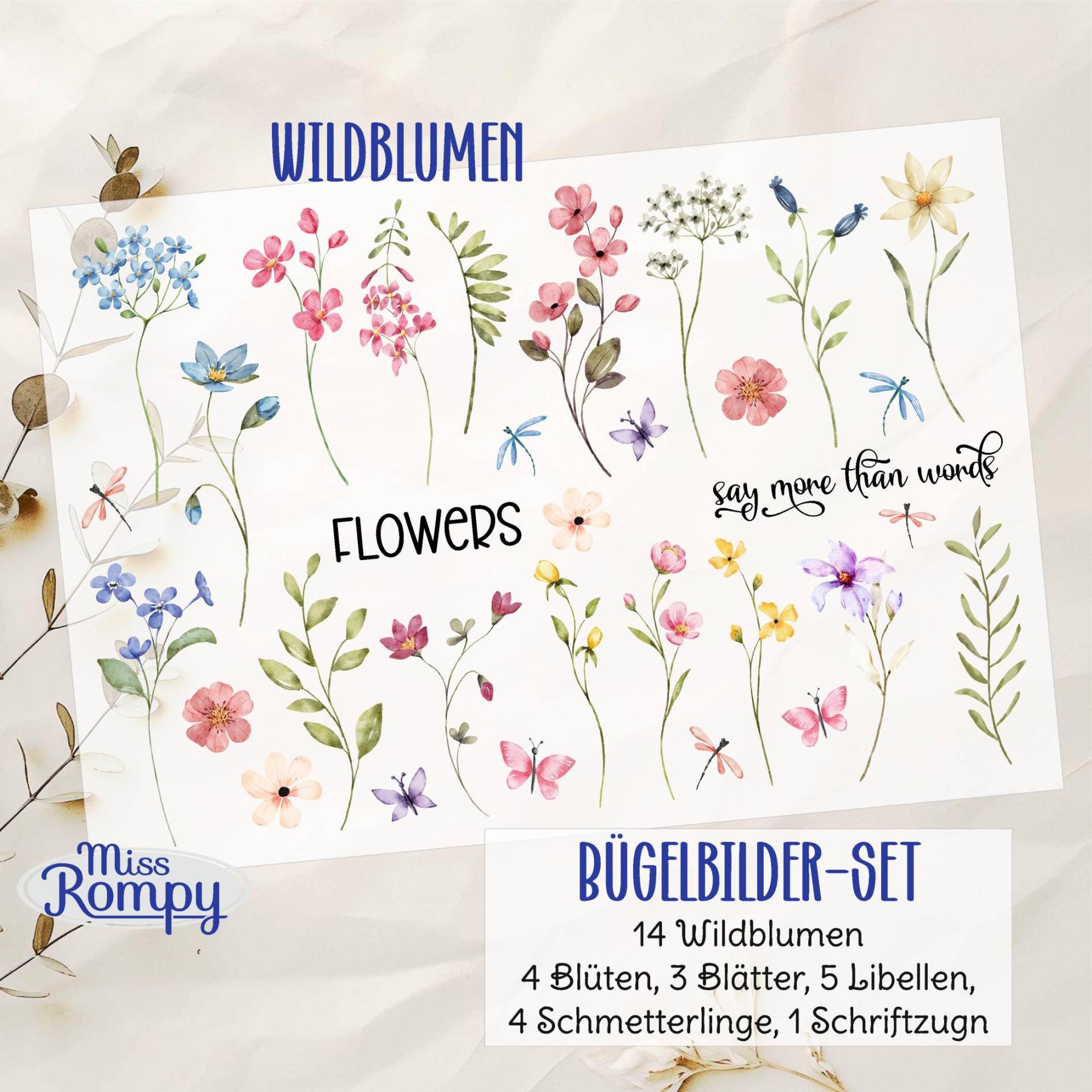 Wildblumen, | 35-1, Bügelbilder, 32 Motive, Blumenwiese, Blüten, Blume Zum Aufbügeln, Bügelbild, Aufbügler, Applikation, Bügelsticker Wildblumen, | 35-1, Bügelbilder, 32 Motive, Blumenwiese, Blüten, Blume Zum Aufbügeln, Bügelbild, Aufbügler, Applikation, Bügelsticker von MissRompy