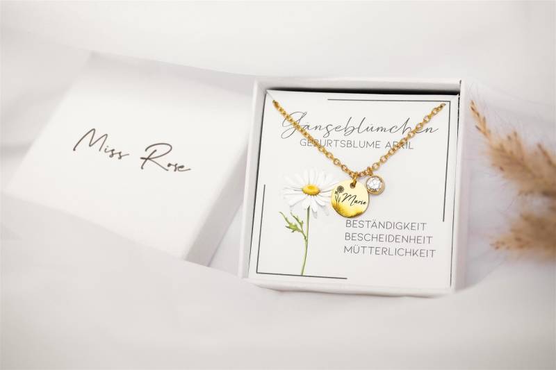 Geburtskette Blume April | Kette Mit Geburtsstein Geschenk Aprilkinder Personalisiert Wunschgravur von MissRoseDE