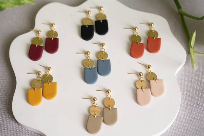 Polymer Clay Ohrringe | Madita Ton Statement Handgefertigt Schwarz Bordeaux Geschenk Freundin Ohrschmuck von MissRoseDE