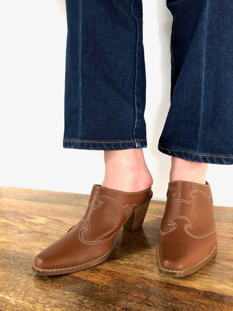 Jahrgang Maultier Schuhe | Größe 6 Braun Leder Slip Auf Schuh Frau Ferse Mule von MissSarahBelle