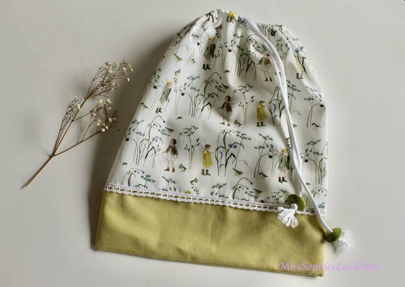 Kleiner Turnbeutel Zugbeutel Handarbeitsbeutel Brötchenbeutel Beutel Für Krimi Krams Daniela Drescher Elfen Im Wintergras von MissSophiesLaedchen