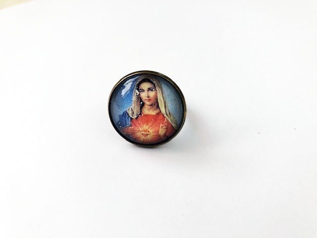 Unbeflecktes Herz Der Jungfrau Maria Ring // Religiöse Kunst Vintage Accessoire Für Sie Ihn von MissSwayArt