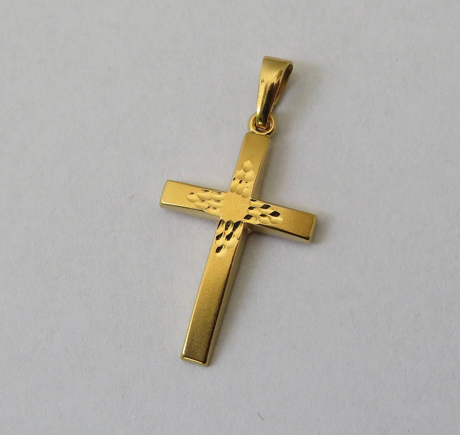 Vintage 375Er Kreuz Anhänger Goldanhänger 9K Gelbgold Mattiert von MissTellGeschenke