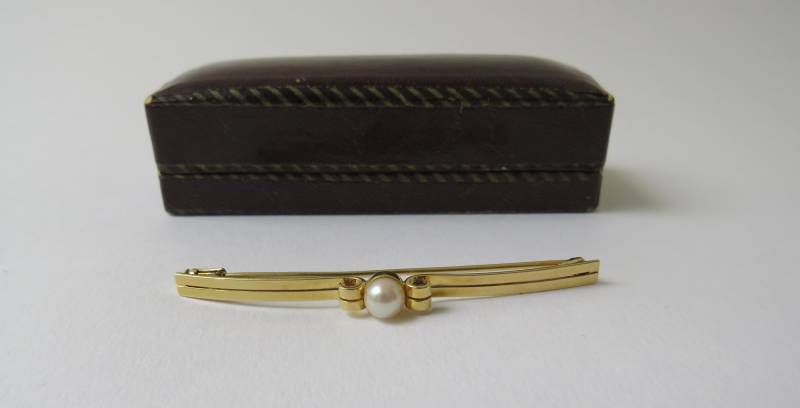Vintage 585Er Gold Brosche Mit Perle Stabbrosche 50Er Jahre Vintage 585Er Gold Brosche Mit Perle Stabbrosche 50Er Jahre von MissTellGeschenke