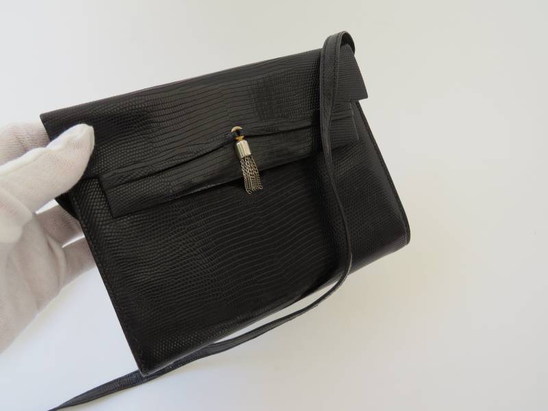 Vintage Ar Alfred Roth Faux Baby-Krokodil Tasche Schwarz Handtasche Clutch Krokotasche Umhängetasche von MissTellGeschenke